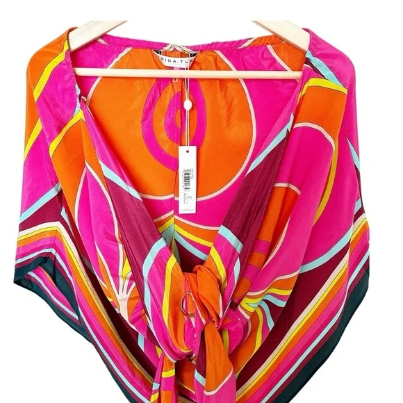 Trina Turk Marine Vibrant Halter Top with Scarf Tie Size XXL